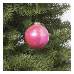 Xenos Kerstbal glitter - roze - ø8 cm- Kerstballen