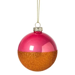 Xenos Kerstbal glitter en glans - roze/oranje- Kerstballen