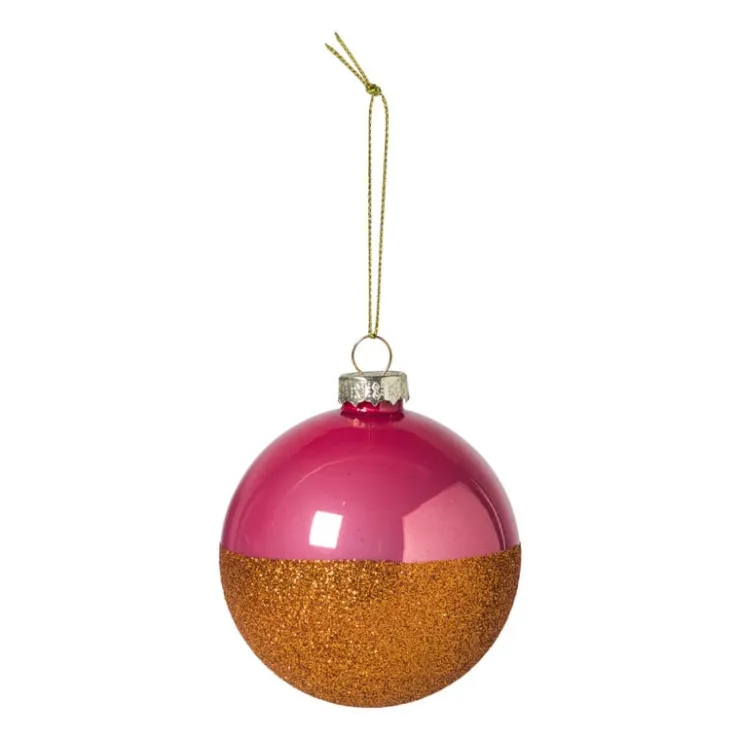 Xenos Kerstbal glitter en glans - roze/oranje- Kerstballen