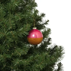 Xenos Kerstbal glitter en glans - roze/oranje- Kerstballen