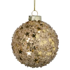 Xenos Kerstbal glitter sterretjes - goudkleurig- Kerstballen