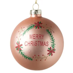 Xenos Kerstbal merry christmas - roze - ⌀8 cm- Kerstballen