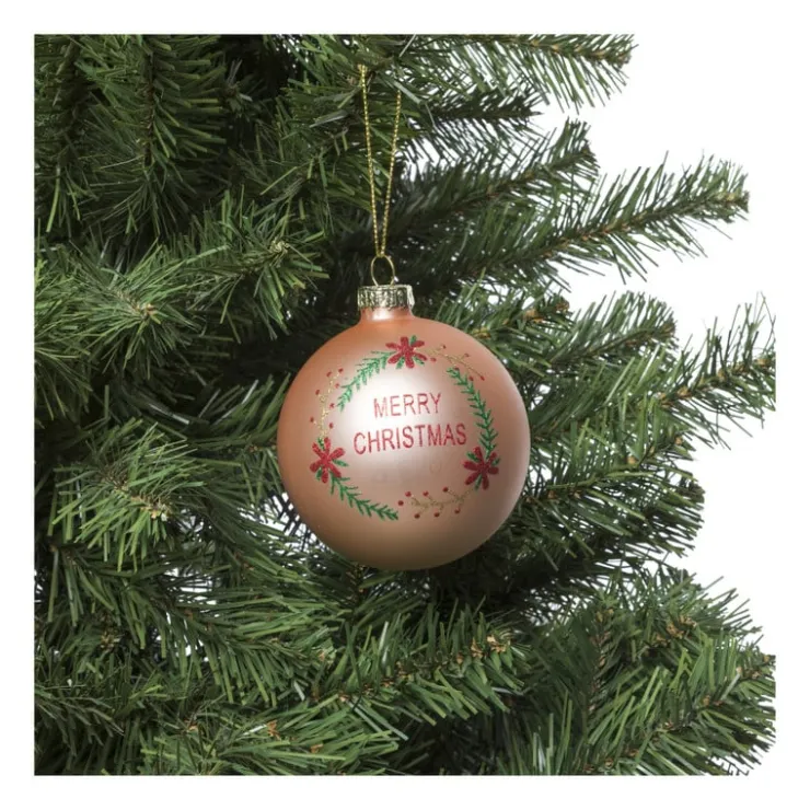 Xenos Kerstbal merry christmas - roze - ⌀8 cm- Kerstballen