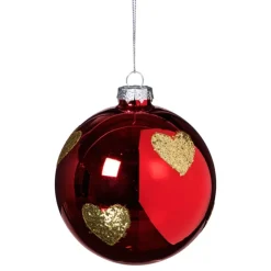 Xenos Kerstbal met gouden hartjes - rood/goud- Kerstballen