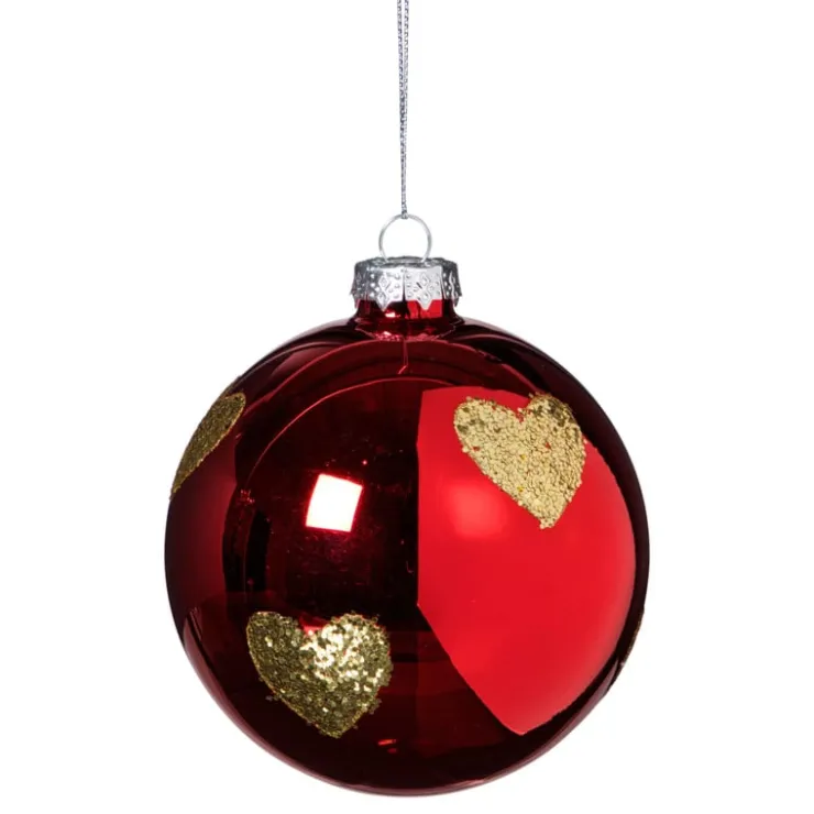 Xenos Kerstbal met gouden hartjes - rood/goud- Kerstballen