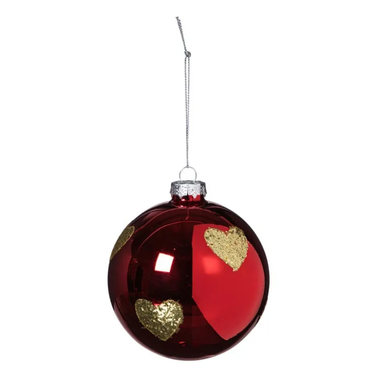 Xenos Kerstbal met gouden hartjes - rood/goud- Kerstballen