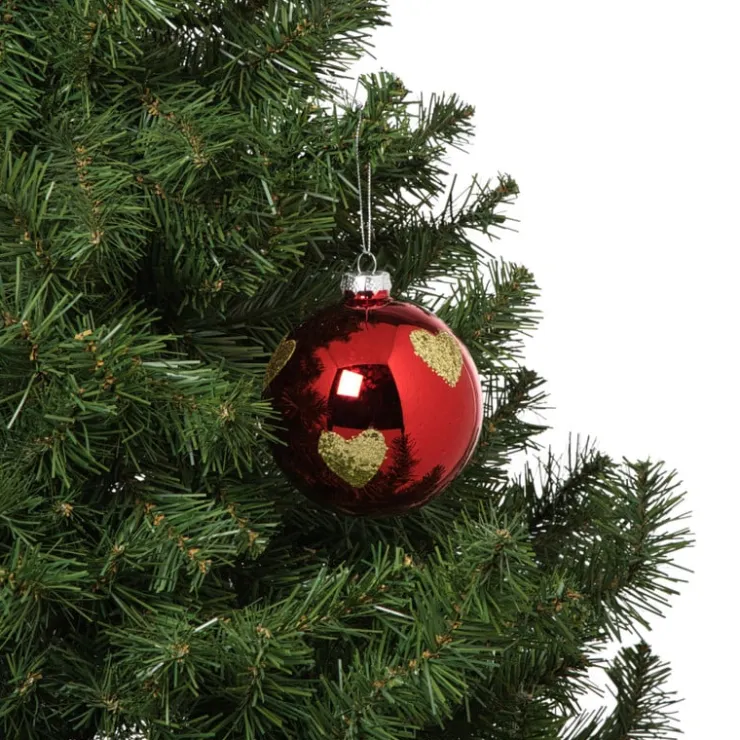 Xenos Kerstbal met gouden hartjes - rood/goud- Kerstballen