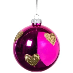 Xenos Kerstbal met gouden hartjes - roze/goud- Kerstballen