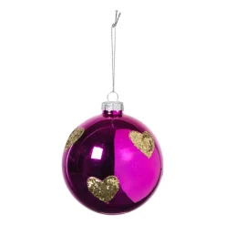 Xenos Kerstbal met gouden hartjes - roze/goud- Kerstballen