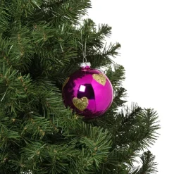 Xenos Kerstbal met gouden hartjes - roze/goud- Kerstballen