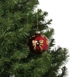 Xenos Kerstbal met strikjes - bordeaux rood- Kerstballen