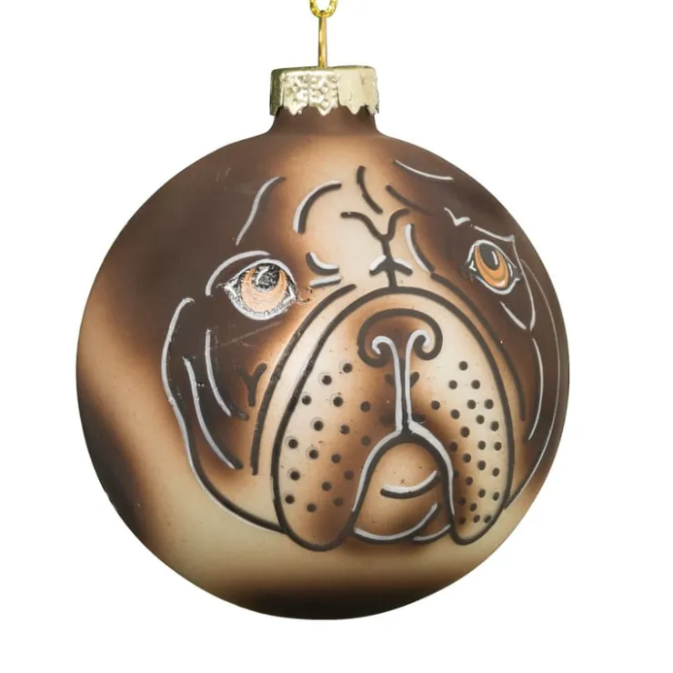 Xenos Kerstbal mopshond - glas - ø8 cm- Kerstballen