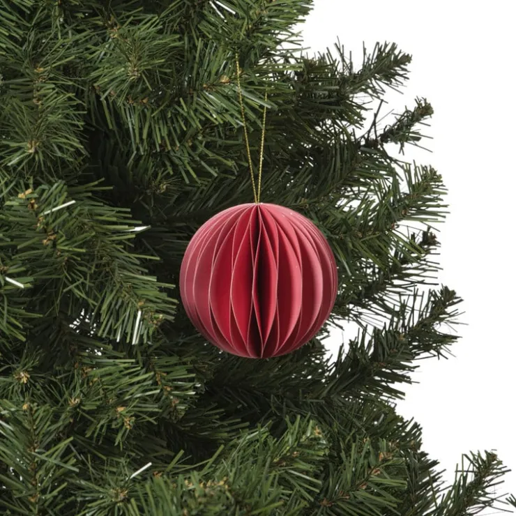 Xenos Kerstbal papier - roze - ø8 cm- Kersthangers|Kerstballen