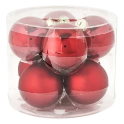 Xenos Kerstbal rood - glas - set van 8- Kerstballen