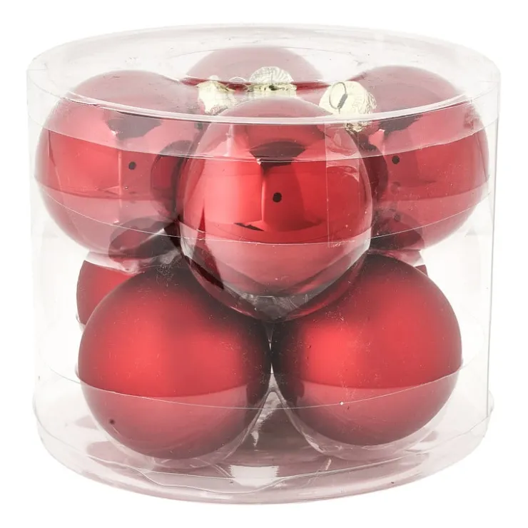 Xenos Kerstbal rood - glas - set van 8- Kerstballen