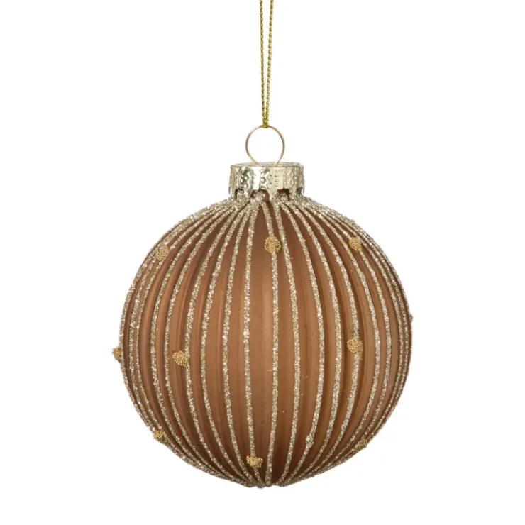 Xenos Kerstbal strepen en stippen - bruin- Kerstballen