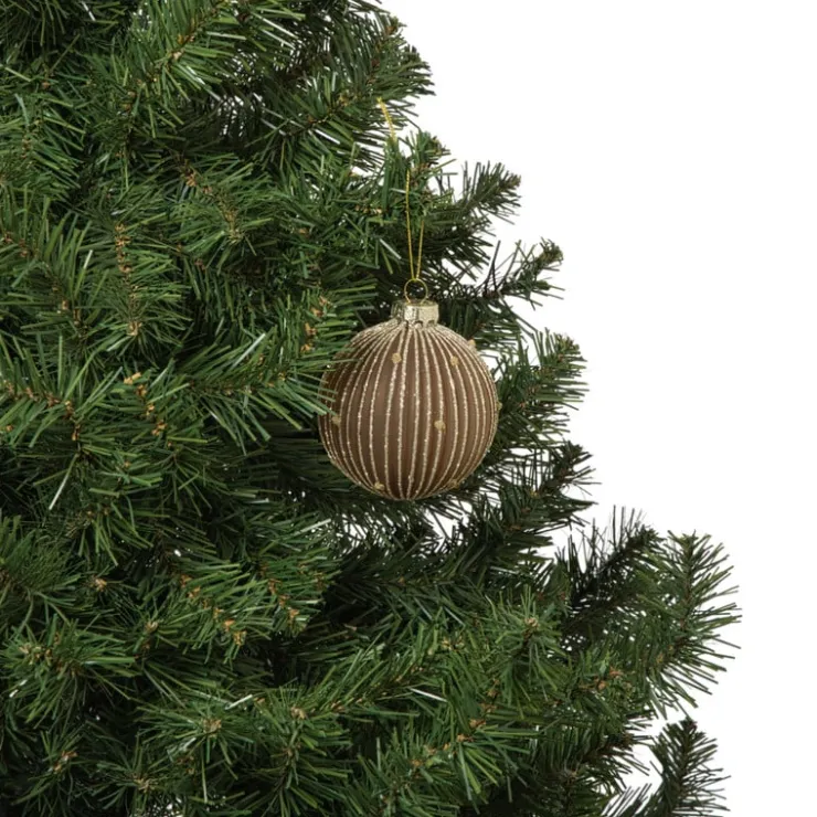 Xenos Kerstbal strepen en stippen - bruin- Kerstballen