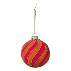 Xenos Kerstbal swirl velvet - roze/oranje- Kerstballen