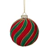 Xenos Kerstbal swirl velvet - rood/groen- Kerstballen
