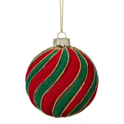 Xenos Kerstbal swirl velvet - rood/groen- Kerstballen
