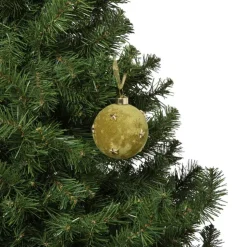 Xenos Kerstbal velvet met sterren - groen/goudkleurig- Kerstballen