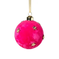 Xenos Kerstbal velvet met sterren - roze/goudkleurig- Kerstballen