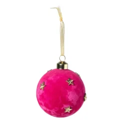 Xenos Kerstbal velvet met sterren - roze/goudkleurig- Kerstballen