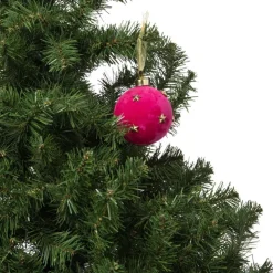 Xenos Kerstbal velvet met sterren - roze/goudkleurig- Kerstballen