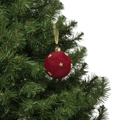 Xenos Kerstbal velvet met sterren - rood/goudkleurig- Kerstballen
