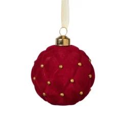 Xenos Kerstbal velvet stip - rood- Kerstballen