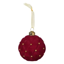 Xenos Kerstbal velvet stip - rood- Kerstballen