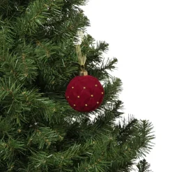 Xenos Kerstbal velvet stip - rood- Kerstballen