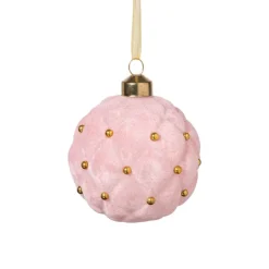 Xenos Kerstbal velvet stip - roze- Kerstballen