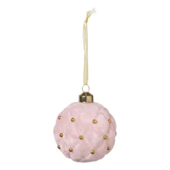 Xenos Kerstbal velvet stip - roze- Kerstballen