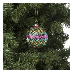 Xenos Kerstbal zigzag - diverse kleuren - ø8x8 cm- Kerstballen
