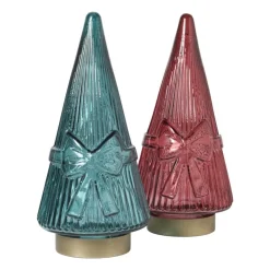Xenos Kerstboom beeldje glas - groen - ø10.5x22.6 cm- Kleine Kerstbomen|Kerstfiguren