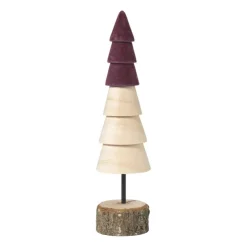 Xenos Kerstboom hout - bruin/bordeauxrood - ø6x24 cm- Kerstcadeaus|Kerstfiguren