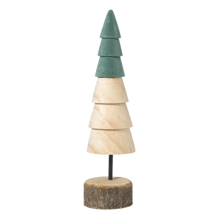 Xenos Kerstboom hout - bruin/groen - ø6x24 cm- Kerstfiguren