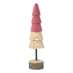 Xenos Kerstboom hout - bruin/roze - ø5x19 cm- Kerstfiguren
