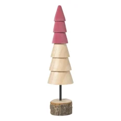 Xenos Kerstboom hout - bruin/roze - ø6x24 cm- Kerstfiguren