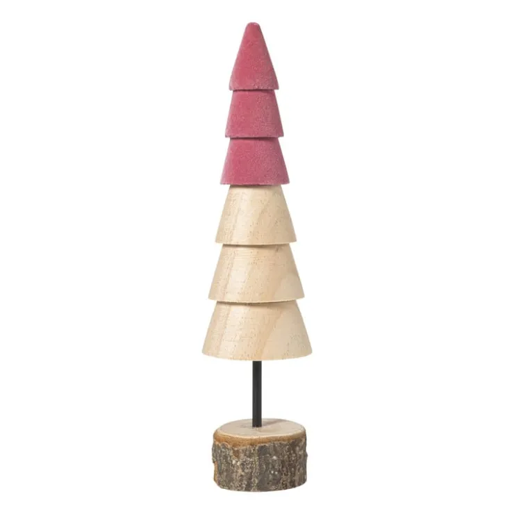 Xenos Kerstboom hout - bruin/roze - ø6x24 cm- Kerstfiguren