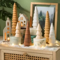 Xenos Kerstboom hout - naturel - ø4.9x10 cm- Kleine Kerstbomen