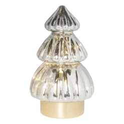 Xenos Kerstboom lamp - grijs - 13.5x13.5x20 cm- Kerstverlichting|Kleine Kerstbomen