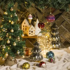 Xenos Kerstboom lamp - grijs - 13.5x13.5x20 cm- Kerstverlichting|Kleine Kerstbomen