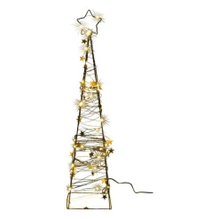Xenos Kerstboom met LED lampjes - zwart/goudkleurig - 60 cm- Kerstverlichting