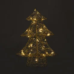 Xenos Kerstboom met LED lampjes - goudkleurig - 40 cm- Kerstverlichting|Kleine Kerstbomen