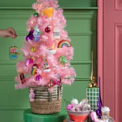 Xenos Kerstboom roze - LED - 90 cm- Kleine Kerstbomen