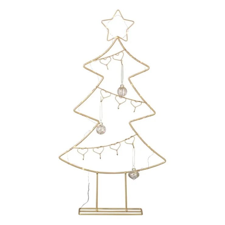 Xenos Kerstboom standaard met LED licht - goud - 68 cm- Kerstverlichting|Kleine Kerstbomen