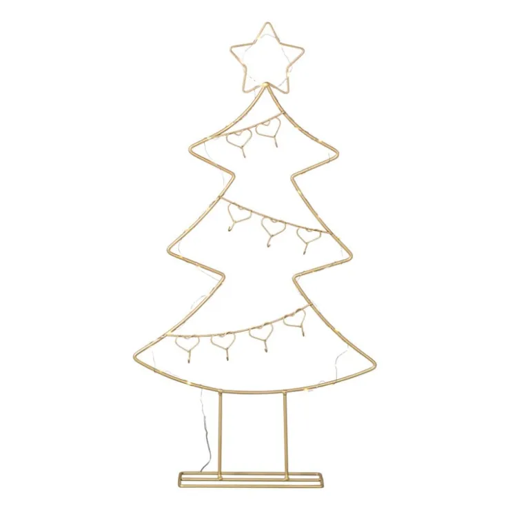 Xenos Kerstboom standaard met LED licht - goud - 68 cm- Kerstverlichting|Kleine Kerstbomen