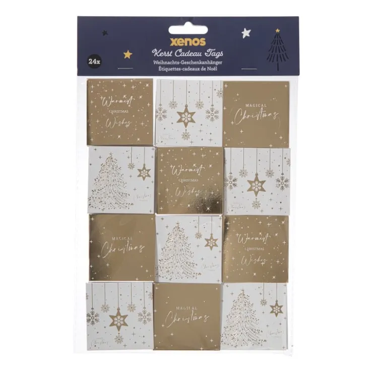 Xenos Kerstcadeau tags - goud - set van 24- Kerst Inpakken